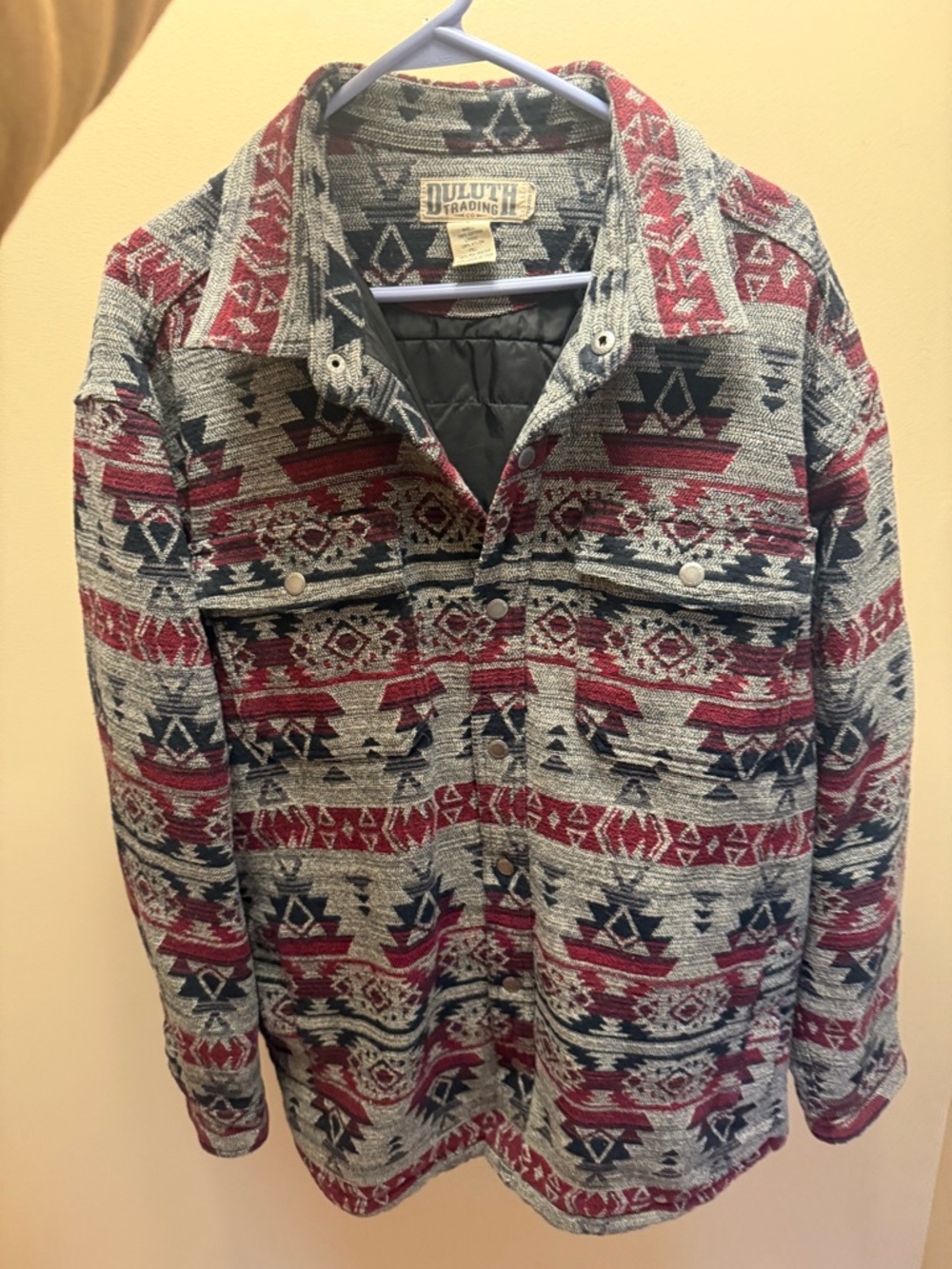 Duluth Trading Co Red & Gray Southwestern-Pattern Shirt Jacket